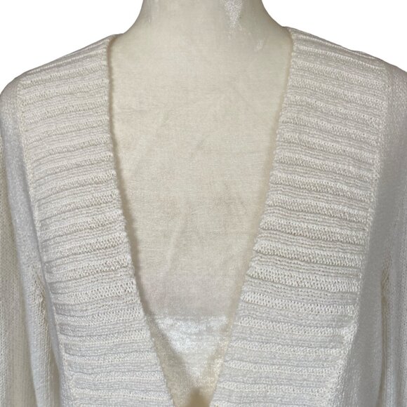 New York & Company women's medium ivory cream soft long sleeve stretchy cardigan - Picture 5 of 10
